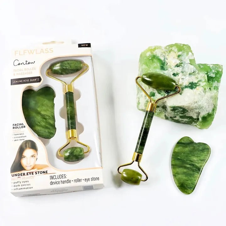 Jade Roller Facial Massager with Gua Sha Tool
