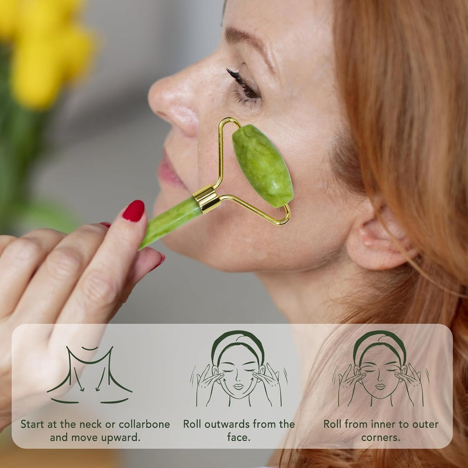 Jade Roller Facial Massager with Gua Sha Tool